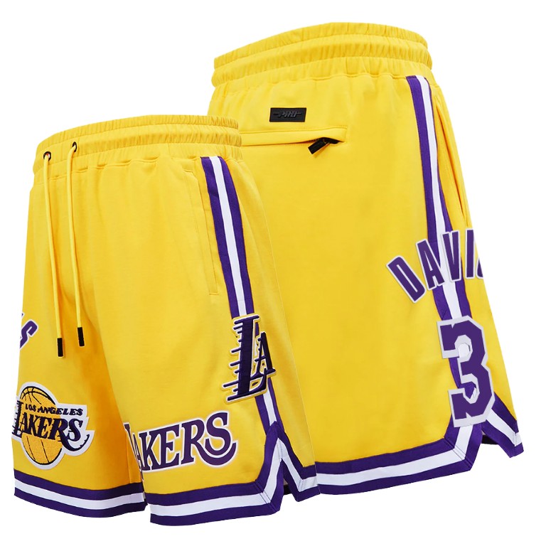 Men's Los Angeles Lakers Anthony Davis #3 NBA Pro Standard Chenille Icon Edition Gold Basketball Shorts JRA7483WR